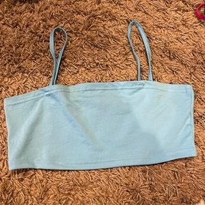 small blue crop top with spaghetti straps